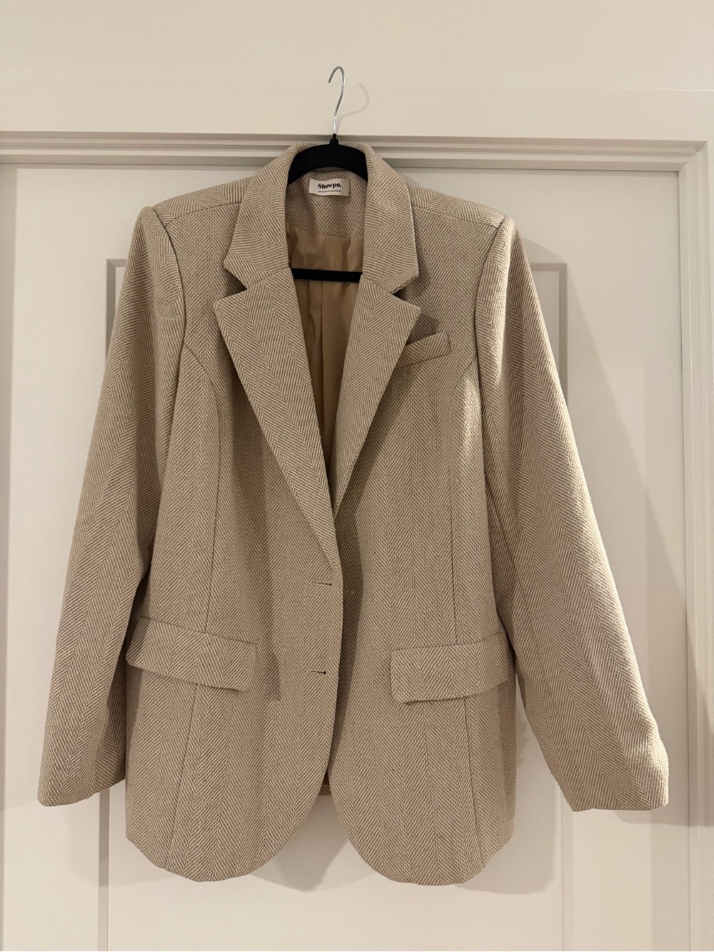 Women's Beige Herringbone Blazer Jacket